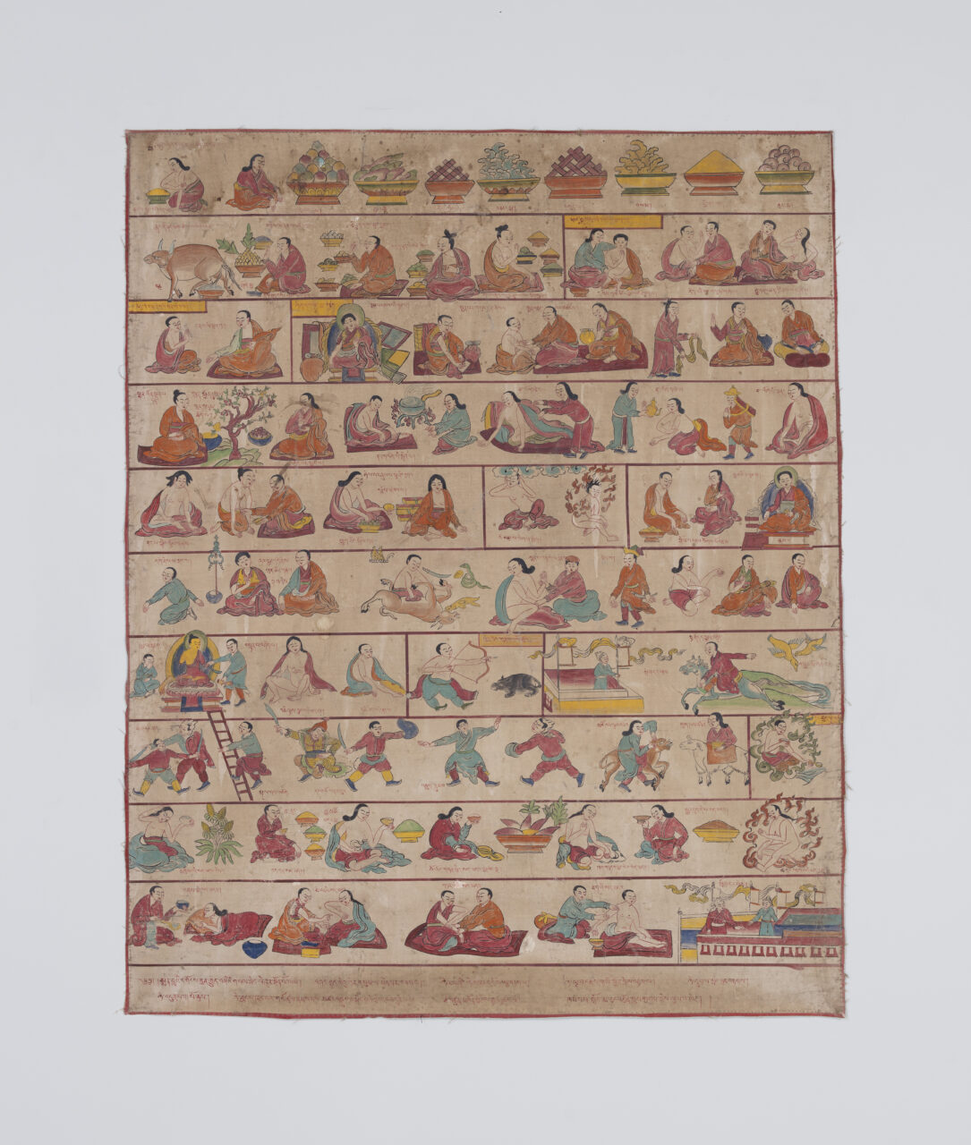 Medical chart featuring scenes arranged in registers divided into cells depicting patients in conversation with doctors