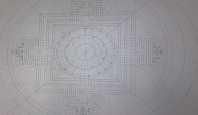Before any sand was poured, the monks carefully drew out the mandala using rulers and compasses.