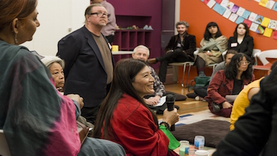 Tashi Chodron, Coordinator of Adult and Academic Programs, led a Q&A session with the monks.