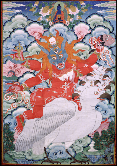 Kandroi Tsomo Chechang Mar, Red Wolf-Headed Protectress; Tibet; 19th century; Pigments on cloth Rubin Museum of Art Gift of Shelley and Donald Rubin C2006.66.9 (HAR 192).