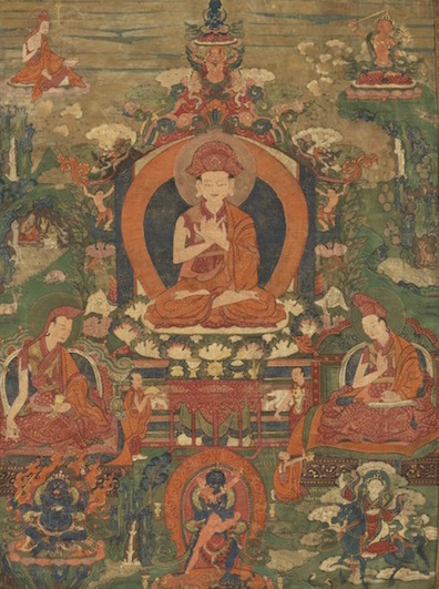 Lama (Teacher), Jigten Sumgon, Drigungpa (1143-1217); Tibet; 17th century; Ground mineral pigment on cotton; Rubin Museum of Art; Gift of Shelley and Donald Rubin C2006.66.555.