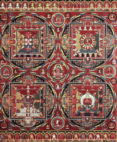 Four Mandalas of the Vajravali; Tibet; Sakya School; ca. 1456; Pigments on cloth; Rubin Museum of Art; C2007.6.1. Currently on view in 