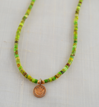 Green Turquoise Lotus Pendant Necklace (14k gold vermeil) Price: $70.00 - Member Price: $63.00