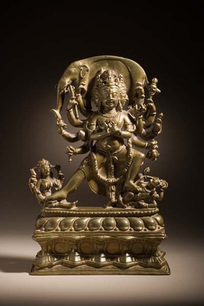 The Buddhist Deity Chakrasamvara ; India, Jammu and Kashmir, Kashmir region; c. 725; Metal, Leaded brass inlaid with copper; Los Angeles County Museum of Art , From the Nasli and Alice Heeramaneck Collection, purchased with funds provided by Mr. and Mrs. Allan C. Balch (M.85.2.4)