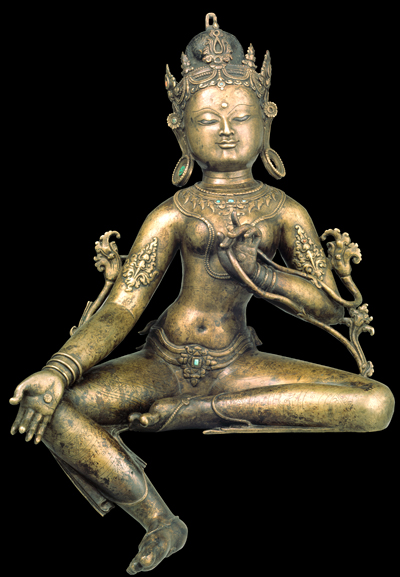 Green Tara, Second Floor Tara, Mother of All Activities, Shyama Tara Tibet; 13th century Brass with inlays of silver C2005.16.30 (HAR 65453) 