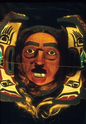 Transformation Mask; Tsungani Fearon Smith, Jr. (Cherokee, b. 1948); 1979 Wood, horsehair, abalone, paint; Peabody Museum of Archaeology and Ethnology, Harvard University Bequest of William R. Wright, 1995