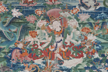 Tara Protecting from the Eight Fears (detail); Kham Province, southeastern Tibet; late 19th-early 20th century; Pigments on cloth with silk frame; Rubin Museum of Art, gift of Dr. Michael Henss, Zurich, Switzerland