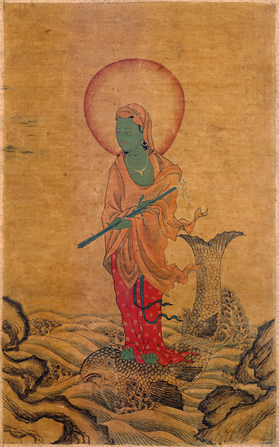 Akashagarbha From Situ's set of Eight Great Bodhisattvas, Kham Province, eastern Tibet; 18th century, Ground mineral pigment on cotton, Shelley and Donald Rubin Private Collection, L176.1.1