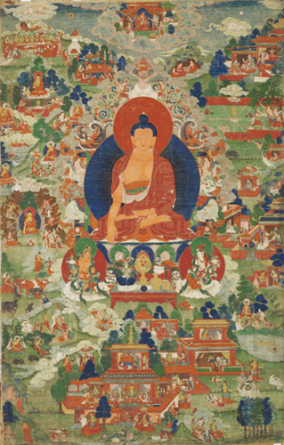 The Enlightened One, Lord of Shakya Clan Shakyamuni Buddha Tibet; 18th century, Ground Mineral Pigment on Cotton, Rubin Museum of Art, Gift of Shelley and Donald Rubin, C2006.66.222 (HAR 275)