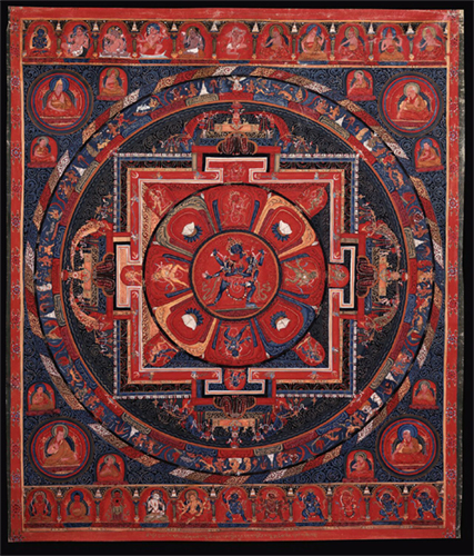 Mandala of Chakrasamvara and Vajrayogini, Ngor Ewam Choden Monastery, Tsang Province, Central Tibet; ca. 1505-1514, Pigments on cloth, Rubin Museum of Art, C2001.9.1 (HAR 65020)