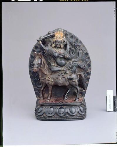 Shri Devi (protector), Dorje Rabtenma Tibet; 15th century Black Stone and pigment Rubin Museum of Art C2006.19.1 (HAR 65601) 