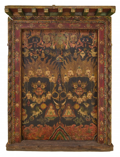 Wrathful Shrine Doors; Eastern Tibet, Kham Region; 19th century; Wood, cloth, pigments, gesso, varnish; Gift of Bob and Lois Baylis; C2012.3