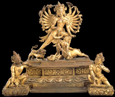Durga Killing the Buffalo Demon, Nepal; 13th century, Gilt copper alloy, Rubin Museum of Art, C2005.16.11 (HAR 65433) 