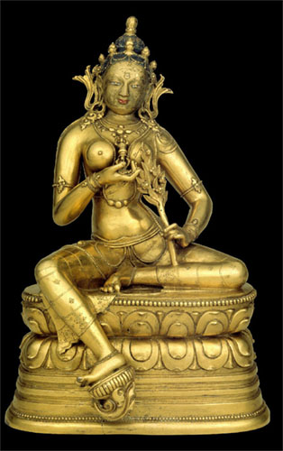 Goddess of the Dawn, Marichi, Mongolia; late 17th century or early 18th century, Gilt copper alloy, C2005.16.26 (HAR 65449)