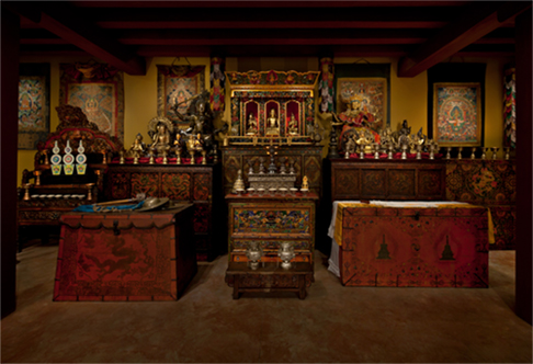 Tibetan Buddhist Shrine Room installation located in the exhibition, Sacred Spaces