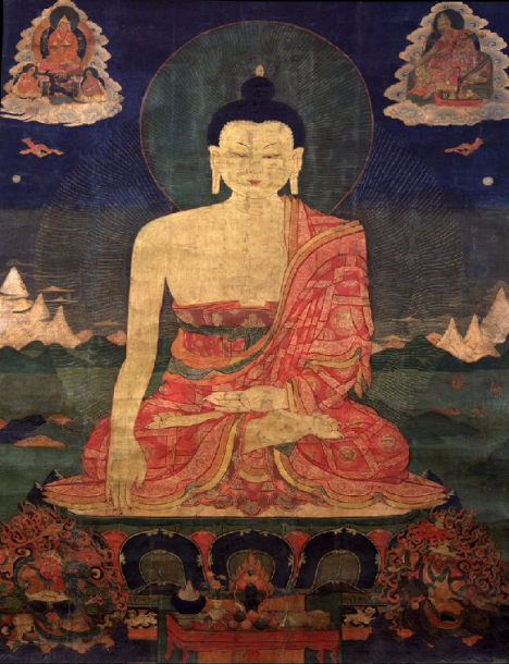 Buddha Shakyamuni; Tibet; 16th Century; Ground Mineral Pigment on Cotton; F1997.1.5 (HAR 39)