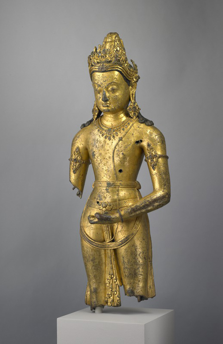 Bodhisattva, Tibet; 12th century, Gilt copper alloy, C2003.24.1 (har 65315)