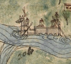 Shigatse Dzong and a nearby ferry, panoramic map of Southern Tibet Â© The British Library Board, Add. Or. 3016, Folio 2 (detail).