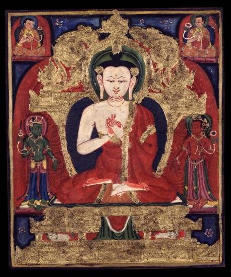 Buddha Vairochana Tibet; 14th century Pigments on cotton Rubin Museum of Art Gift of Shelley & Donald Rubin Foundation F1998.3.6