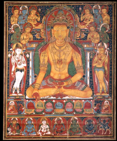 Buddha Ratnasambhava with Wealth Deities Tibet; early to mid-14th century Pigments on cloth Rubin Museum of Art C2005.16.39