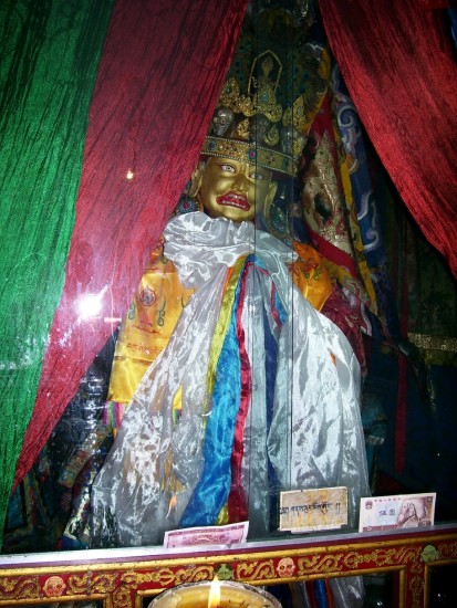 Central Chapel, Nechung Monastery, Lhasa. Photo by Christopher Bell, 2007. Statue of the Nechung Oracle.