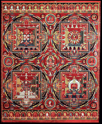 Four Mandalas of the Vajravali Cycle; Ewam Choden Monastery, Tsang Province, Central Tibet; 1429-1456; pigments on cloth; Rubin Museum of Art; C2007.6.1 (HAR 81826)