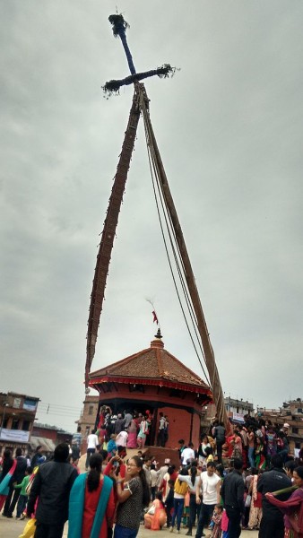 Raised pole marking the festival of Bisket Jatra.