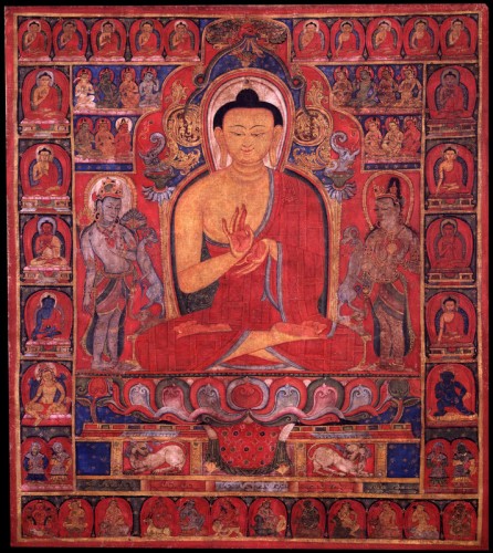 Image of the historical Buddha performing teaching mudra.