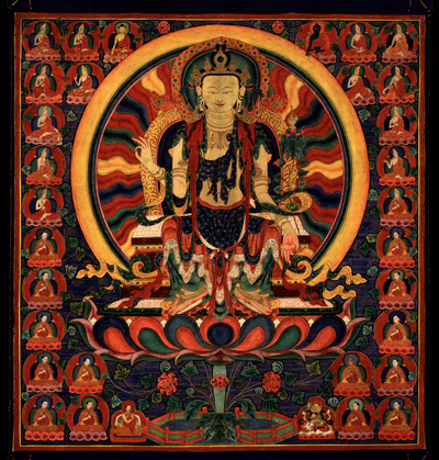 Maitreya, The Future Buddha; Tibet; 15th century (c. 1420-1450); Pigments on cloth; Rubin Museum of Art; Gift of Shelley & Donald Rubin Foundation; F1998.17.2 (HAR 664). 