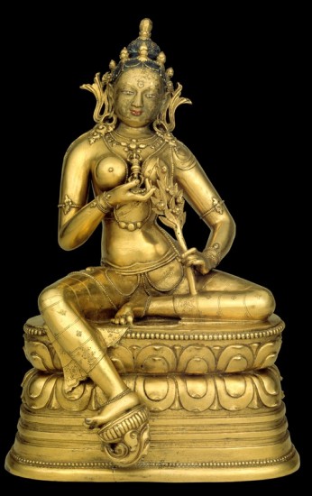Goddess of the Dawn, Marichi; Mongolia; late 17th or early 18th century; gilt copper alloy with pigments; C2005.16.26 (HAR 65449)