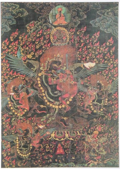 Raven-headed Mahakala; Bhutan; early to mid-19th century; pigments on cloth; Rubin Museum of Art; C2006.42.8 (HAR 89189)