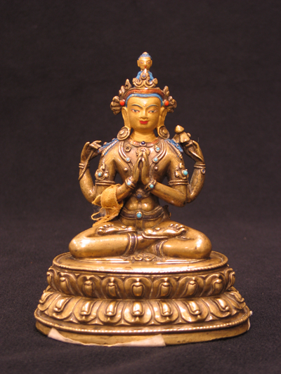 Six Syllable Avalokiteshvara; Tibet; 16th century; copper alloy with mineral pigments, semi-precious stones, cloth; Rubin Museum of Art; C2006.38.1 (HAR 65646)