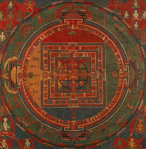 Mandala of The One with the Melodious Voice; Manjushri Dharmadhatu; Vagishvara Mandala; Central Tibet, 16th century; Mineral pigments on cloth; F1996.15.2 (HAR 455)