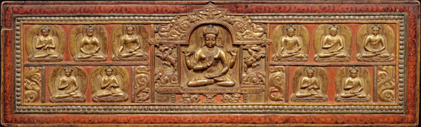 Manuscript Cover of a Perfection of Wisdom (Prajnaparamita); Tibet; 11th century; wood; Courtesy of Beata and Michael McCormick; L187.1.1