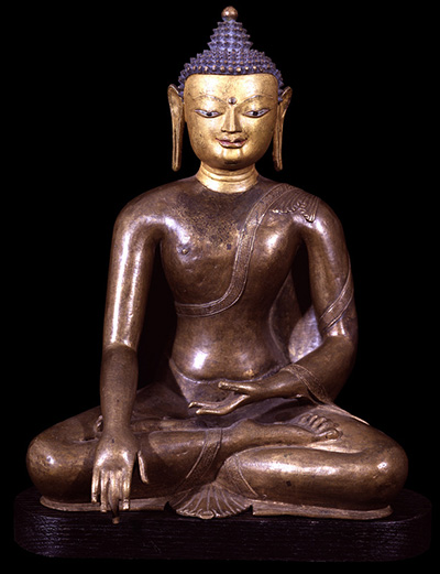 Buddha Shakyamuni; Tibet; 15th century; Copper alloy with pigments; Rubin Museum of Art; C2001.13.3 (HAR 65014) 