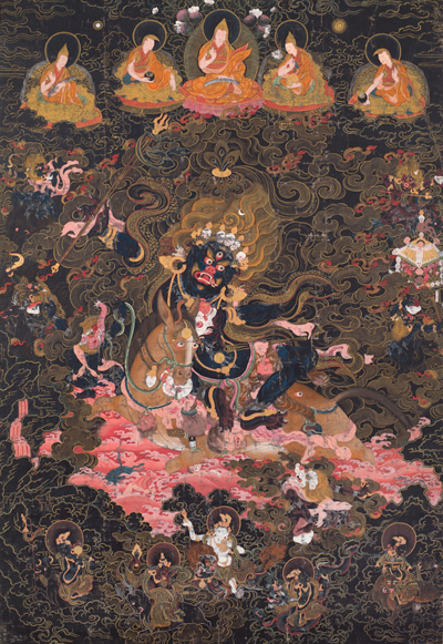 Shri Devi Makzo Gyelmo (Buddhist Protector); Central Tibet; 18th entury; ground mineral pigment with fine gold on cotton; Rubin Museum of Art, Gift of Shelley and Donald Rubin; C2016.3 (HAR 105)