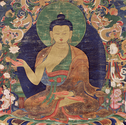 Buddha Shakyamuni; Tibet; 18th century; pigment on cloth; Rubin Museum of Art; Gift of Shelley and Donald Rubin C2006.66.128 (HAR 75)