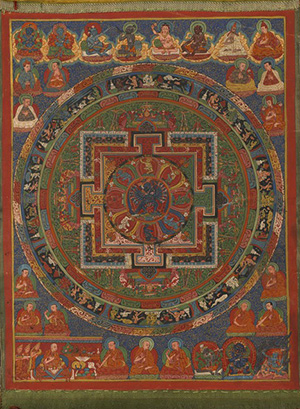 Mandala of Hevajra Hevajra; Mandala Central Tibet; 15th century; Mineral pigments on cloth; C2002.22.1 (HA 65115)