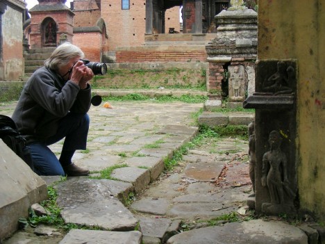 Mary Slusser photographing at Panauti, December 2, 2007. Photo by Ian Alsop.