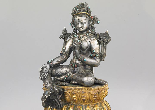 Green Tara; Tibet; 15th century; gilt copper and silver alloys; Rubin Museum of Art; C2005.16.45 (HAR 65468)
