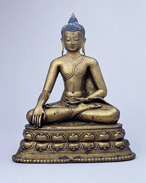 Shakyamuni Buddha; Tibet; 13th century; gilt copper alloy with pigment; Rubin Museum of Art; C2005.16.31 (HAR 65454)