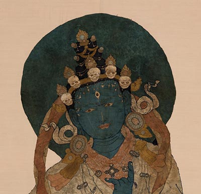 Padmasambhava as Tsokye Dorje or Orgyen Dorjechang; Tibet; 19th century; Silk applique; Rubin Museum of Art; C2003.34.2 (HAR 65253)