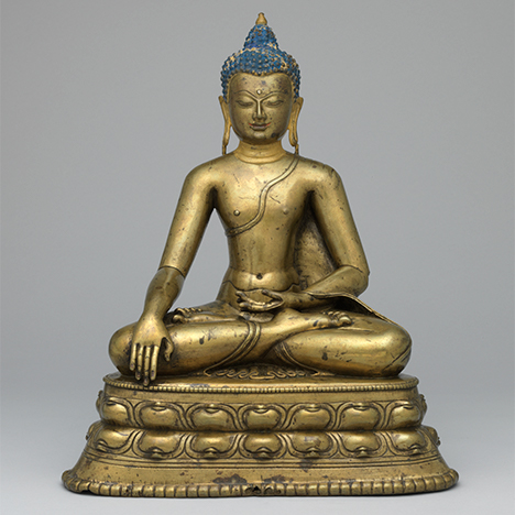 Shakyamuni Buddha; Tibet; 13th century; gilt copper alloy with pigment; Rubin Museum of Art; C2005.16.31 (HAR 65454)