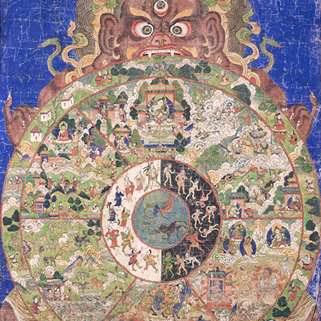 Wheel of Life; Tibet; 19th century; pigments on cloth; Rubin Museum of Art; gift of Shelley and Donald Rubin; C2006.66.131 (HAR 78)