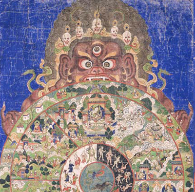 Wheel of Life; Tibet; 19th century; pigments on cloth; Rubin Museum of Art; Gift of Shelley and Donald Rubin; C2006.66.131 (HAR 78)