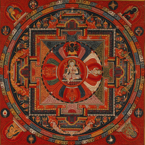Mandala of Amoghapasha; Northern Nepal or Tsang Province, Central Tibet; 15th Century; pigments on cloth; Rubin Museum of Art; C2004.15.1 (HAR 65345)