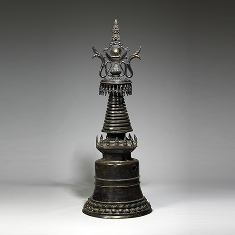 Stupa; Tibet; 13th century; copper alloy with inlays of semi precious stones; Rubin Museum of Art; C2004.17.1 (HAR 65335)