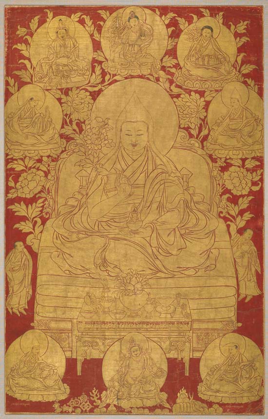 The Fifth Dalai Lama (1617-1682) with Previous Incarnations; Central Tibet; 18th century; pigments on cloth; Rubin Museum of Art; gift of the Shelley & Donald Rubin Foundation; F1996.29.3 (HAR506)