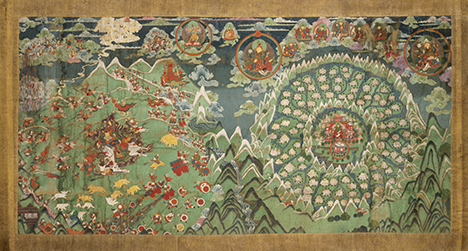 Kingdom of Shambhala and the Final Battle; Mongolia; 19th century; pigments on cotton; 44 x 87 1/2 in.(111.8 x 222.3 cm); Musée des arts asiatiques-Guimet, Paris; MG 24416 (HAR 31352); photograph by Thierry Ollivier Â© RMN-Grand Palais/Art Resource, NY