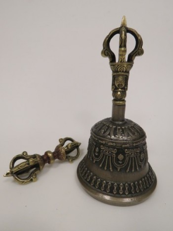 Five-prong Bell & Dorje Set; Probable Urga or Dolonor (Mongolia); ca. late 19th century; silver, metal (Li, five metal compound); Rubin Museum of Art, Gift of Phillip J. Rudko; C2014.7.4a-b